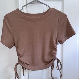 SHEIN Ribbed Brown Short Sleeve Top